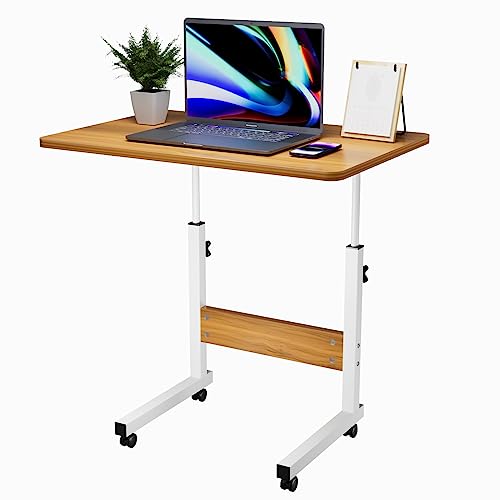 Scrivania Regolabile in Altezza Professionali, Tavolino da Letto per PC con Ruote, 60x40cm Tavolo da Lavoro Mobile, Standing Desk per Ufficio, Camera da Letto, Soggiorno Divano Cameretta, Beige