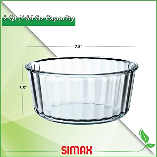Simax Souffle Dish Oven Safe: 2-Quart Baking Dish - Borosilicate Glass Ramekins - 2Qt Round Baking Dish - Large Ramekins - 2 Quart Casserole Dish For Baking, Casseroles, Desserts - 7.8 Inch Ramekin #TOP5