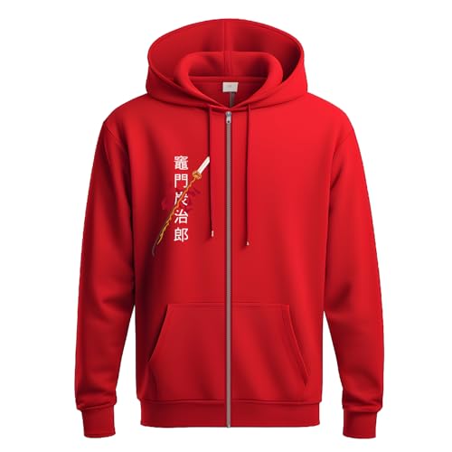 Image of Anime Zipper Hoodie for Men Stylish | Regular Fit Demon - Slayer Printed Hoodie | Cotton Fleece Long Sleeve Zip Up Hoodie Sweatshirts