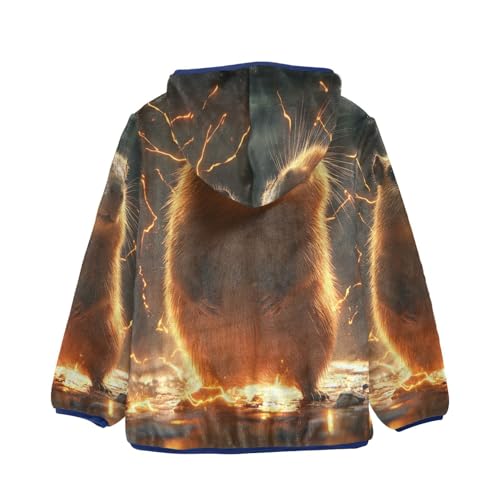 Glowing Capybara with Sparks Toddler Fleece Jacket Girl Boys Hooded Fleece Jacket Coat Warm Outwear Zip-up 3-10T2