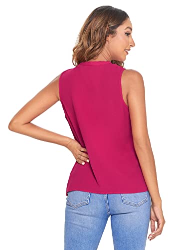 Verdusa Women's Bow Tie Neck Sleeveless Blouse Elegant Tank Top Shirts Hot Pink M #TOP2