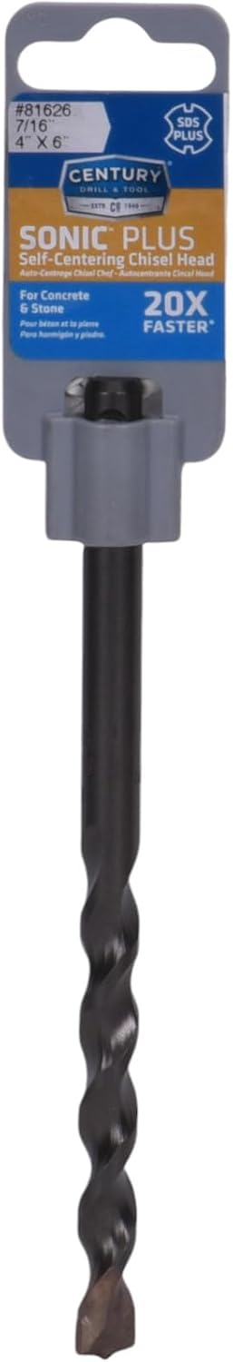 Century Drill & Tool, 81626, 7/16"X4"X6",SDS Plus,2 Cutter Design Drill Bits, Accurate & Precise Drilling
