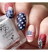 24pcs America Independence Day Press on Nails Short 4th July Fake Nails with Five-Pointed Star Am...