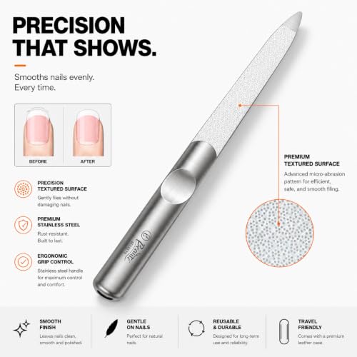 Image of Beaute Secrets Premium Stainless Steel Nail File with Leather Case | Professional Metal Nail Filer for Smooth Shaping | Durable, Reusable Manicure Pedicure Tool for Women & Men