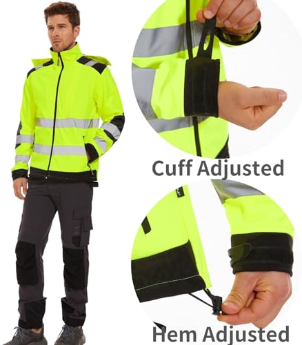 WORK IDEA Jaqueta masculina refletiva softshell jaqueta de alta visibilidade forrada com lã alta vis