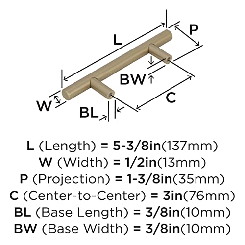 Image of Amerock 3 inch Bar Pulls Golden Champagne Drawer Pull | 3 inch (76mm) Center-to-Center Mounting Distance and 5-3 /8 inches Overall Length, Durable Carbon Steel Cabinet Hardware