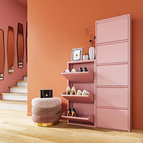 Zapatero de madera rosa con 3 compartimentos prácticos de Kare Design 5