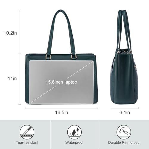 Image of LOVEVOOK Laptop Bag for Women 15.6 Inch Tote Bags Waterproof Leather Briefcase Computer Women Business Office Work Bag,Forest Green