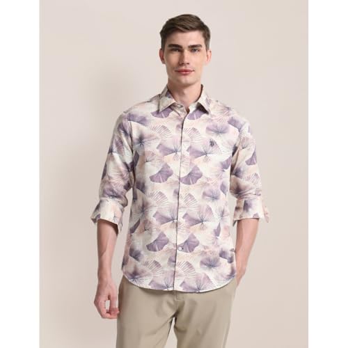 Image of U.S. Polo ASSN. Printed Regular Fit Shirt for Men - 100% Cotton, Breathable & Comfortable, Full Sleeves Casual Shirt for Men