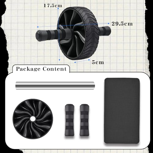FEELCAT AB Roller Wheel for Hard Abdominal & Core Strength Training, Abs Workout Equipment for Home Gym with Knee Pad, Exercise Wheels for Men Women (Black) - Thumbnail 6