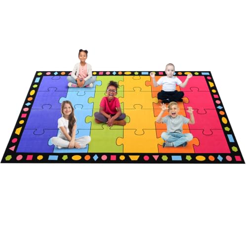 Image of Booooom Jackson Classroom Rug Rainbow - 7.5 ft x 13 ft, Seats 24, Vibrant Colors, Non-Slip Nylon Floor Mat for Daycare Preschool Kindergarten