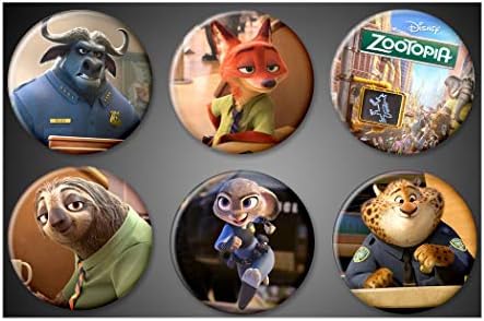 Zootopia Pins Pinbacks Disney Movie Judy Hopps Nick Wilde Officer Clawhauser Chief Bogo Zootopia Title Flash the Sloth jackets bags 1 in or 1.75 in (1.75 Inch Round)