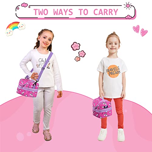 Lunch Bag For Girls, Chasechic Kids Lunch Bag Insulated Lunch Box Lightweight Lunch Organizer Leak-Proof Cooler Bag With Dual Compartment And Detachable Adjustable Shoulder Strap, Pink Cat #TOP1