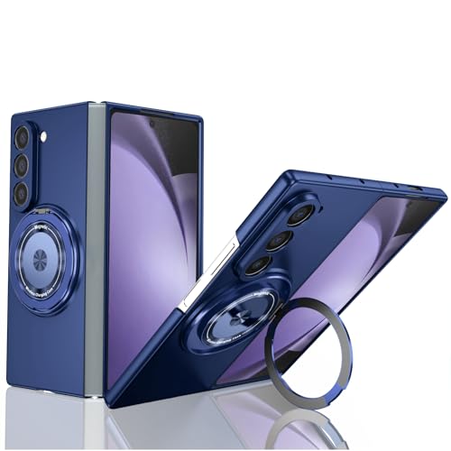 Yarxiawin Custodia per Samsung Galaxy Z Fold 6, Anello Supporto Magnetico Nero per Samsung Fold 6 Cover Antiurto Rugged Copertura Sottile Rigida PC e Silicone TPU Morbido Case (Blu)