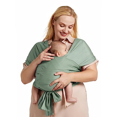 Momcozy Verstellbarer Schnallen Tragetuch Baby Neugeborene mit kühlendem Air-Mesh, einfach zu tragendes Babytragetuch, bis Kleinkind (3,6-15kg), geeignet für Taillenumfang 76,2-119,4 cm, Grün