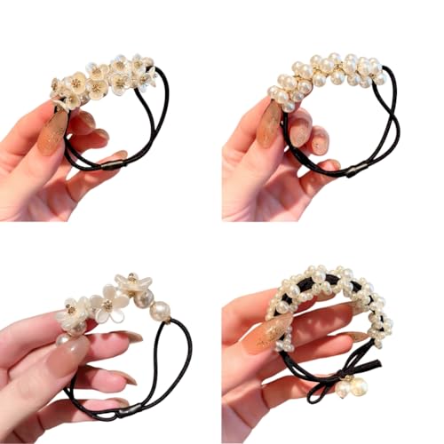 Lovef 8 Pcs Boutique White Pearl Hair Rope Headband All-match Ponytail Holder Hair Ring Elastic Rubber Band Headwear Appeal Hair Tie Hair Beauty Headdress Hair Accessories