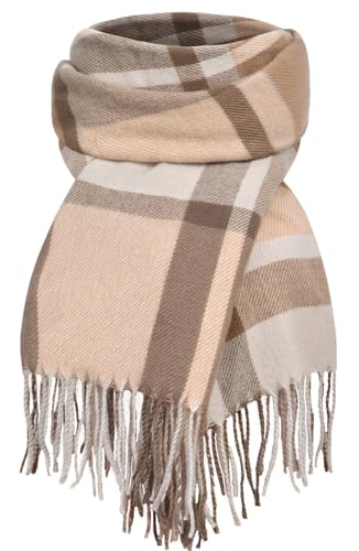 Pleneal Cachecol para mulheres, cachecol feminino de inverno/outono, xales e envoltórios xadrez compridos, cachecol de pashmina com toque de caxemira, Camelo e café, Tamanho Único