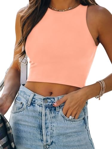 REORIA Women's Cute Sleeveless Racer Back Tank Tops Halter Neck D...