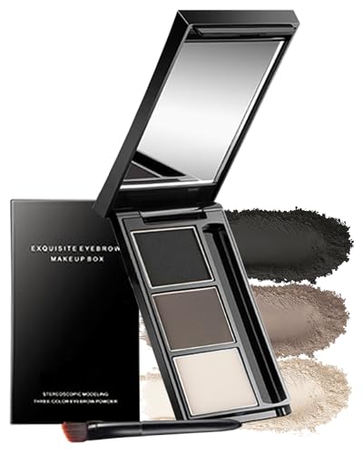 Paleta De Polvos Para Cejas, 3 colores con Pincel Y Espejo, Relleno De Cejas Para Dar Forma A Las cejas Naturales, Eyebrow Powder Serie Negro Marrón,Color para Cejas de Larga Duración y Impermeable-01