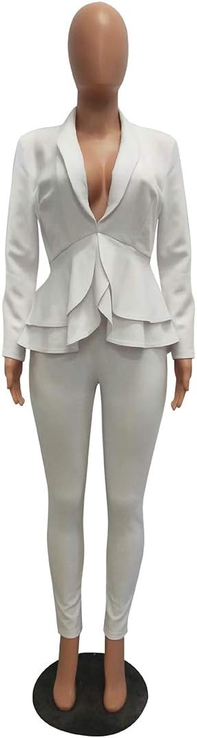 Aro Lora Women's 2 Piece Outfit Casual Solid Open Front Blazer and Pencil Pant Suits Set - Image 2