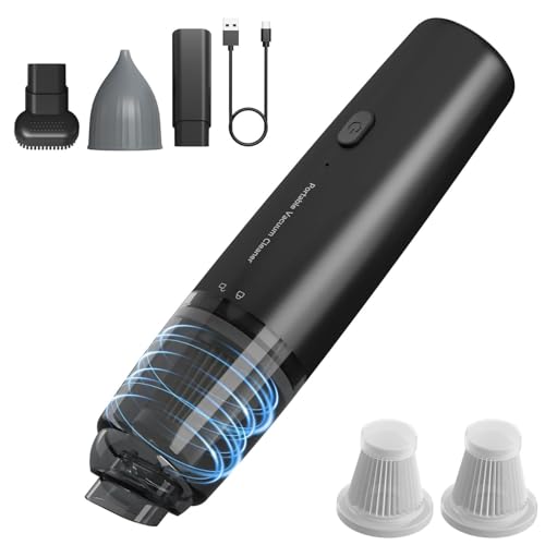 Aischens Aspirador de Mano Inalámbrico, Aspirador de Coche Portátil con Filtro HEPA, 2 Modos de Succión, Mini Aspirador de Mano para Coche, Hogar, Pelo de Mascotas, Escritorio, Teclado (Negro)