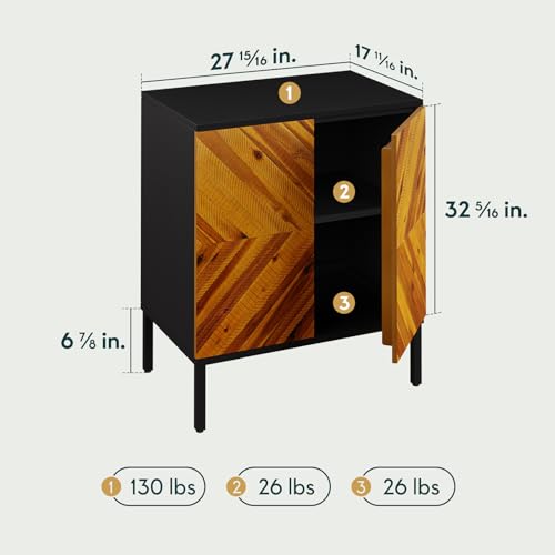 Image of Bme Vivian Sideboard Buffet Cabinet, Solid Acacia Wood Storage Cabinet with 3 Doors, Rustic Golden Brown Mid Century Modern Sideboard for Dining Room, Kitchen, or Living Room
