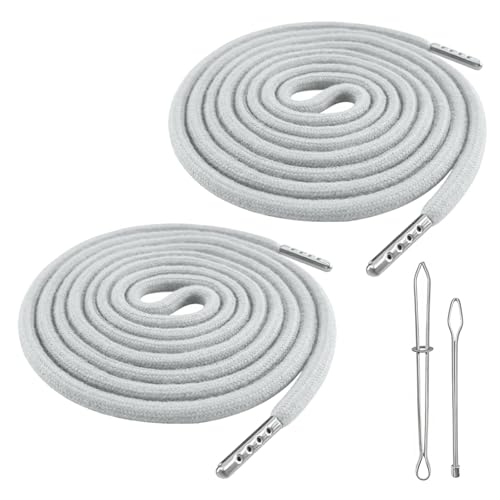 Lot de 2 cordons pour sweatshirts et pantalons de survêtement - 160 cm - Cordon de serrage en coton gris avec extrémités métalliques - Avec aiguille et cordon de serrage - Bande pour sweat à capuche