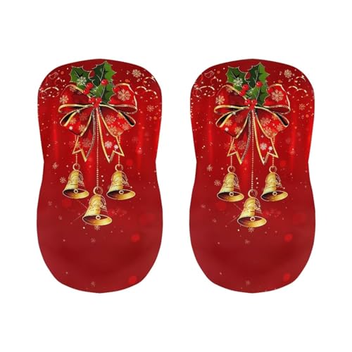 Image of Bar Stool Covers with Backs Dining Room Square Swivel Barstool Chair Seat Set of 2 Christmas Bells Red Non-Slip Counter Height Chair Covers Xmas Decor