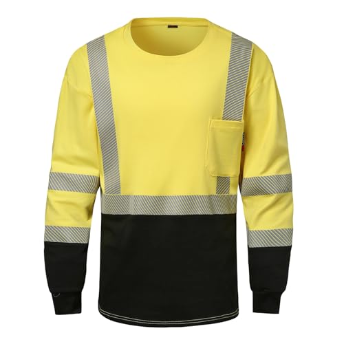 SKSAFETY FR Shirts for Men Long Sleeve, Welding Shirt 6oz Lightweight High Vis Fire Resistant Flame Retardant Shirt CAT2 (Yellow 2XL)