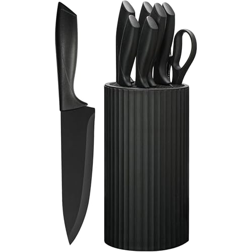 Image of Homero 7 Piece Kitchen Knife Set - 5 Knives Set, 1 Scissor & 1 Knife Holder, Premium Stainless Steel, Non-Stick Knife Set for Kitchen with Stand for Cooking, Cutting, Slicing use