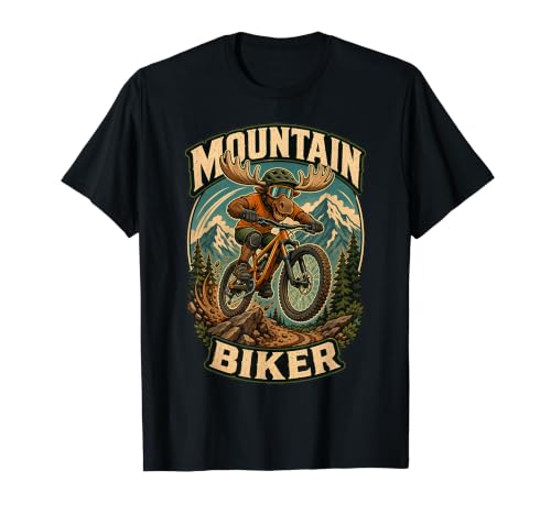 Image of Moose Mountain Biker Vintage MTB Downhill Cycling Design Value Graphic T-Shirt