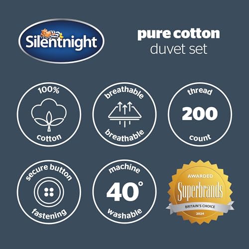 Silentnight Pure Cotton Duvet Set - Luxurious Cool Soft Touch 200 Thread Count - Button Fastening - Breathable 100% Cotton Quilt Cover + Pillowcase Bed Set - Machine Washable, Light Grey, Double - Image 8