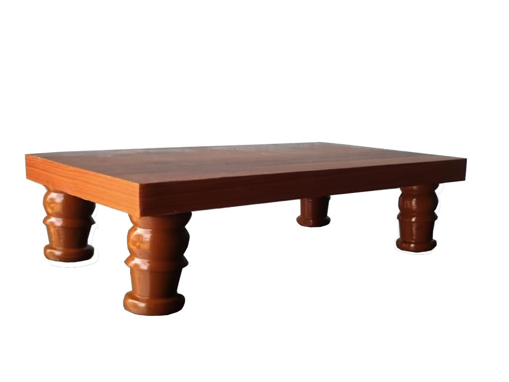 JVJP I WOOD Jvjp Wood Multi Purpose Rectangular Wooden Stool | Manai Palagai | Pooja Chowki For Home, Gifting (10X16) Inch- Teak Finish, Teal