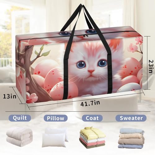 Artistic Cat Extra Large Moving Bags Heavy Duty Storage Bags Cute Cat Cloth Wrap Around Handles Double Zipper Reusable Convenient Foldable Storage Tote for Travel Camping Space Save2