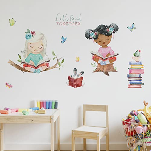 Yovkky Let’s Read Girls Bedroom Wall Decals Stickers, Reading Theme Study Room Nursery Classroom Decor, Butterfly Book Bunny Decorations Kids Playroom Preschool Daycare Art Gift #TOP5
