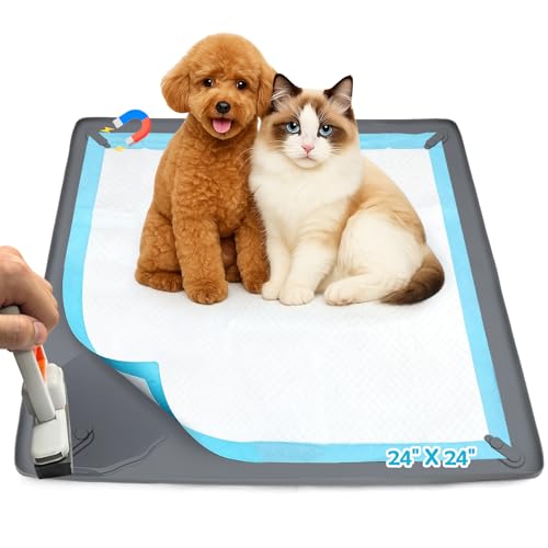 AIERSA Pee Pad Holder with Magnetic Clips 24\" x 24\" Floor Waterproof,Silicone Puppy Pad Tray for Dog Training Pads,Protection Potty Pad Holder with Raised Edges,Dog Pee Pad Holder Tray for Small Dogs
