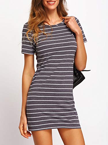 Floerns Women's Casual Short Sleeve Striped Bodycon T-Shirt Dress Grey S