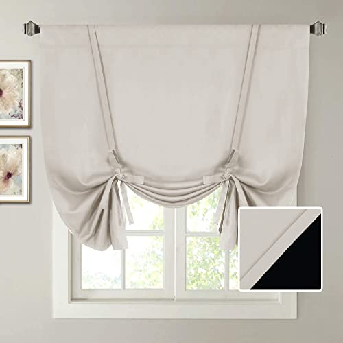 H.VERSAILTEX H.VERSAILTEX 100% Blackout Tie Up Curtains for Bathroom Window Thermal Insulated Small Curtains 45 inches Long Rod Pocket Balloon Shades with Black Liner, Pumice Stone