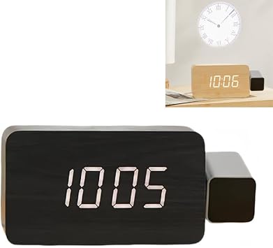 Wood Projection Alarm Clock, 180  Projection, Dual Alarm Multifunction for Bedroom, Electronic Clock on Wall/Ceiling Time, Flexible Angle Adjustment, Stylish, Creative Gift Ready, Youlines Black