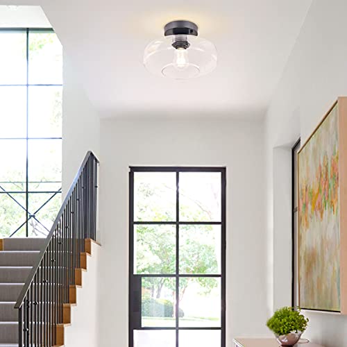 Tehenoo Semi Flush Mount Light, 10.24 Inch Clear Glass Shade, Tebara Close To Ceiling Light Fixture For Dining Room, Bedroom, Cafe, Bar, Corridor, Hallway, Entryway, Passway #TOP3