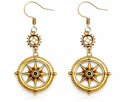 Compass Earrings – Adventure Travel Compass Studs for Women, Wanderlust Explorer Jewelry Gift