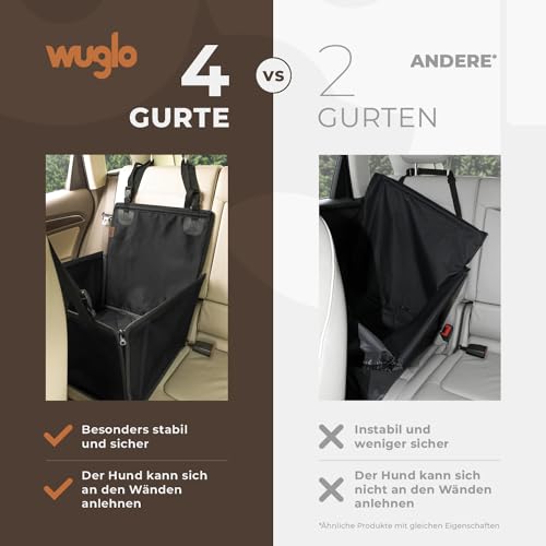 Wuglo Extra Stabiler Hunde Autositz mit Sicherheitsgurt – Wasserdichter und Robuster Autositz Hund für den Rücksitz mit 4 Befestigungsgurten, geeignet für kleine Hunde bis 12 kg
