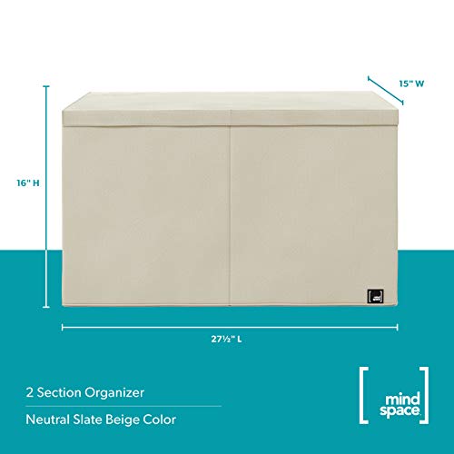 Toy Chest - 2 Bin Collapsible Storage Organizer with Lid for Kids Playroom | Box Stores Stuffed Animals, Linen, Groceries and More | The Oxford Collection, Beige