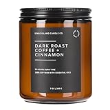 SENSE ISLAND Dark Roast Coffee with Cinnamon Scented Fall Candle | Natural Soy Wax 7 oz, up to 50 Hrs Burn Time Highly Scented House Warming Autumn Gifts