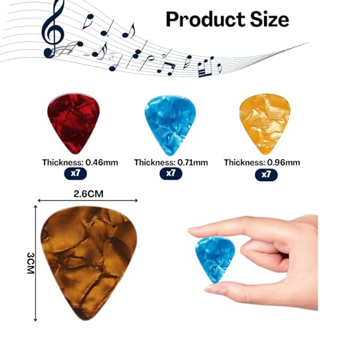 Image of TecoKart 21Pcs Acoustic Guitar Picks Set | 0.46 /0.71 /0.96mm Mixed Thickness Plectrums for Guitar, Finger Picks & Acoustic Playing, Includes Portable Pick Box