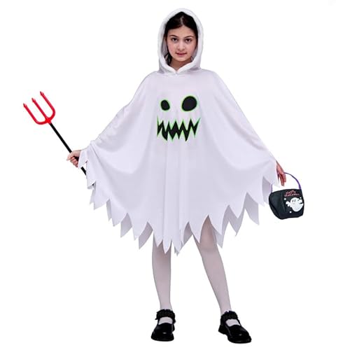 Fantasmaes Blanco Disfraz Para NiñOs,Luminoso Capaes Disfraz Ropa para Monstruo Escuela Mascarada Cosplay Carnaval Mardi Gras Halloween Muertos Fiesta de CumpleañOs DíA Del NiñO Navidad Chico Chica