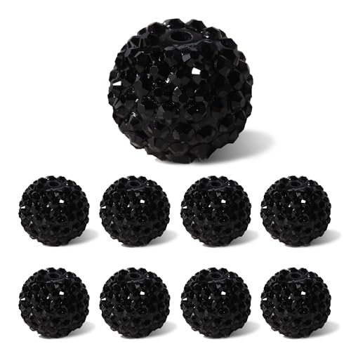 Carporay 20mm Rhinestone Beads for Pens, 20pcs Chunky Large Spacer Bead for DIY Pens Phone Chain Keychain Candy Sparkle Bling Ball Beads Bulk(Black)