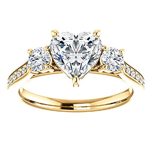 10K/14K/18K Solid Gold, 925 Silver Handmade Engagement Ring, 3 Ct Heart Cut Moissanite Solitaire Ring Diamond Wedding Ring Set For Women/Her, Anniversary / Propose Gifts, Vvs1 Colorless (925 Silver (Yellow Gold Plated)) #TOP25
