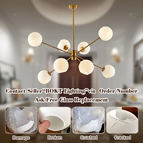 Bokt Modern 8-Lights Gold Globe Sputnik Chandelier Mid Century Brushed Brass Chandelier Flush Mount Ceiling Light Milk White Glass Ball Sputnik Chandelier Pendant Light #TOP6