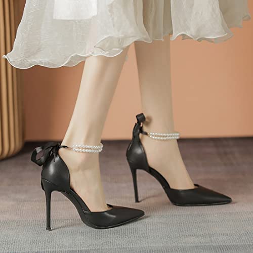 1 Pair Ribbon Pearl High Heels Ankle Straps with Self-Adhesive Heel Cushion Detachable Pearl Shoe Straps for Pumps Flats Stilettos Beige4